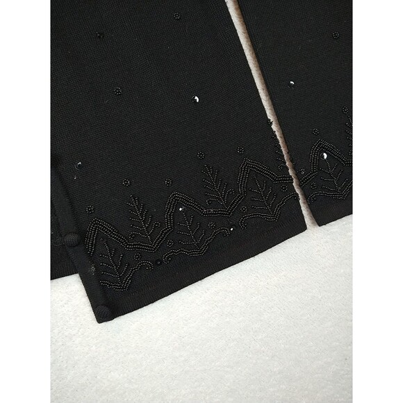 Talbots Cardigan Sweater Women's Medium Wool Black Bead Sequin Button - Picture 3 of 11